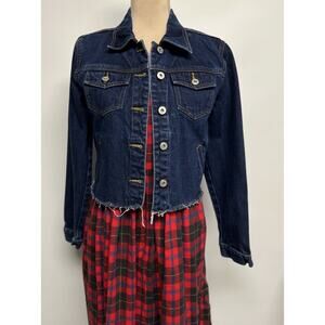 Express Jeans Womens Denim Jacket Dark Wash Medium Boho Western Grunge Indie